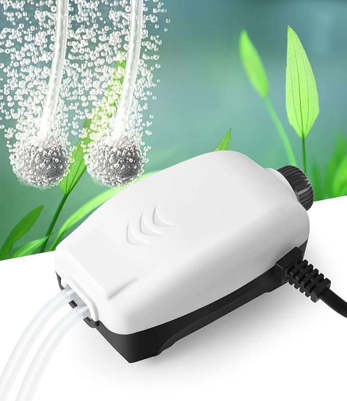 HITOP 2W Nano Whisper Aquarium Air Pump, 57GPH Adjustable Dual Outlet Fish Tank Oxygen Pump, Aquarium Aerator for 1-50 Gallon Fish Tanks