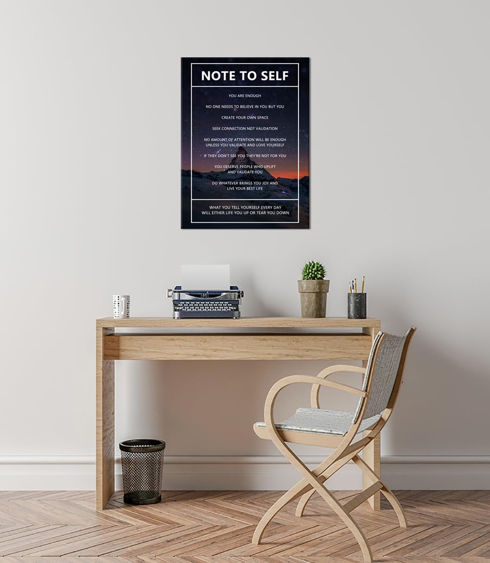 Note to Self Motivational Canvas Wall Art Snow Mountain Starry Sky Inspirational Poster Inspiring Canvas Painting Prints Wall Pictures for Home Decor Living Room Office Framed Artwork [18''W x 24''H]