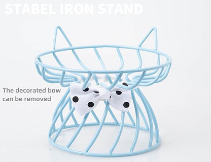 2PCS Ceramic Shallow Cat Food Dishes with Non-Slip Mat, Elevated Cat Food Bowl with Raised Metal Stand, Small Dog Bowl, Whisker Fatigue Pet Food Plate, Dishwasher Safe