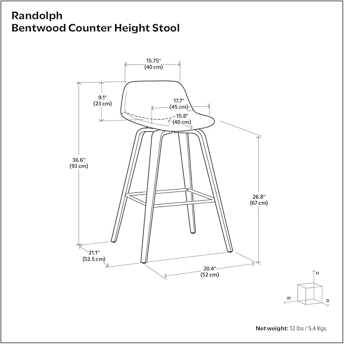 SIMPLIHOME Randolph Counter Stools (Set of 2) - 28 Inch Seat Height Upholstered Bentwood Kitchen Seats in Black Vegan Faux Leather, Mid Century Modern Seating with Curved Backrest and Chrome Footrest