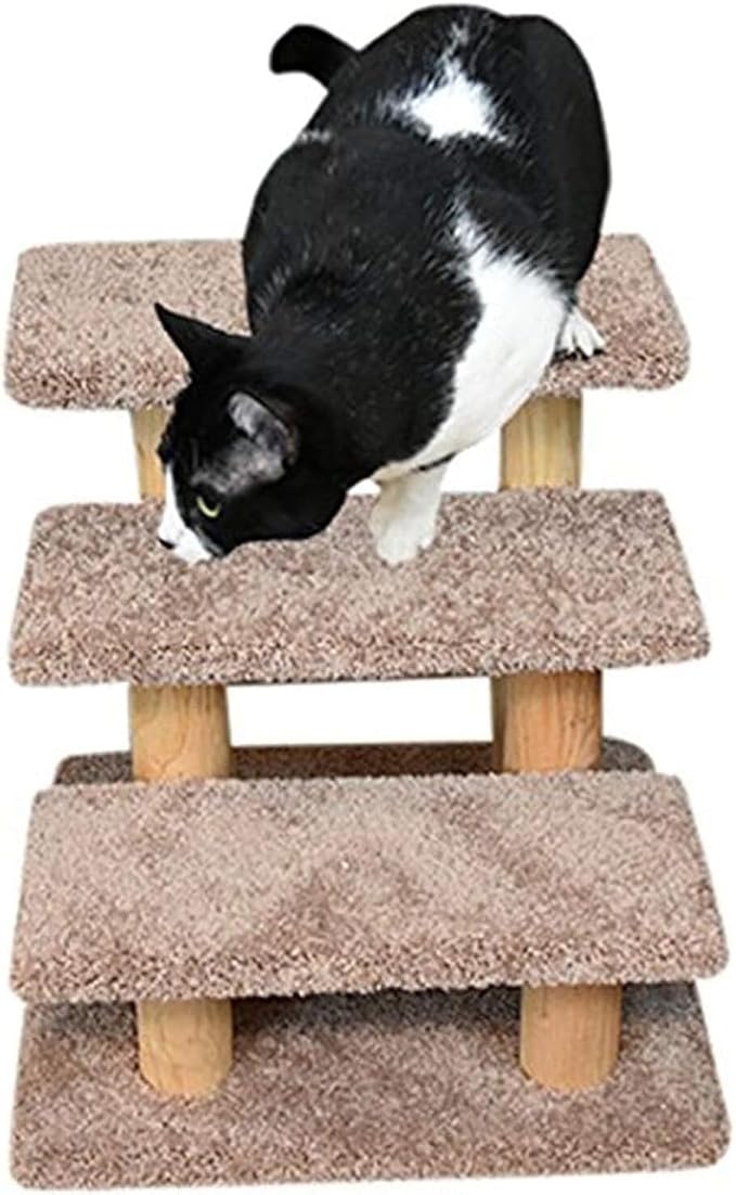 New Cat Condos 110223-Brown Wood Constructed Large Pet Stairs for Cats and Dogs, Large