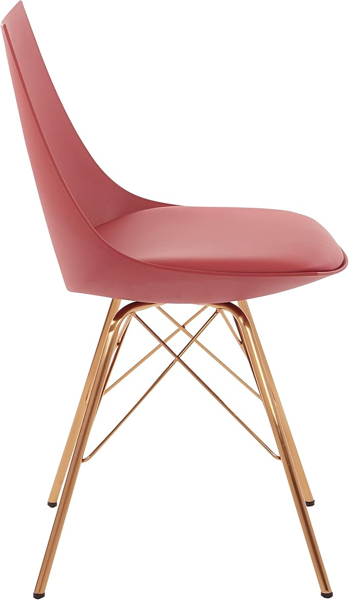 OSP Home Furnishings Oakley Mid-Century Modern Bucket Dining Chair with Faux Leather Padded Seat, Desert Rose