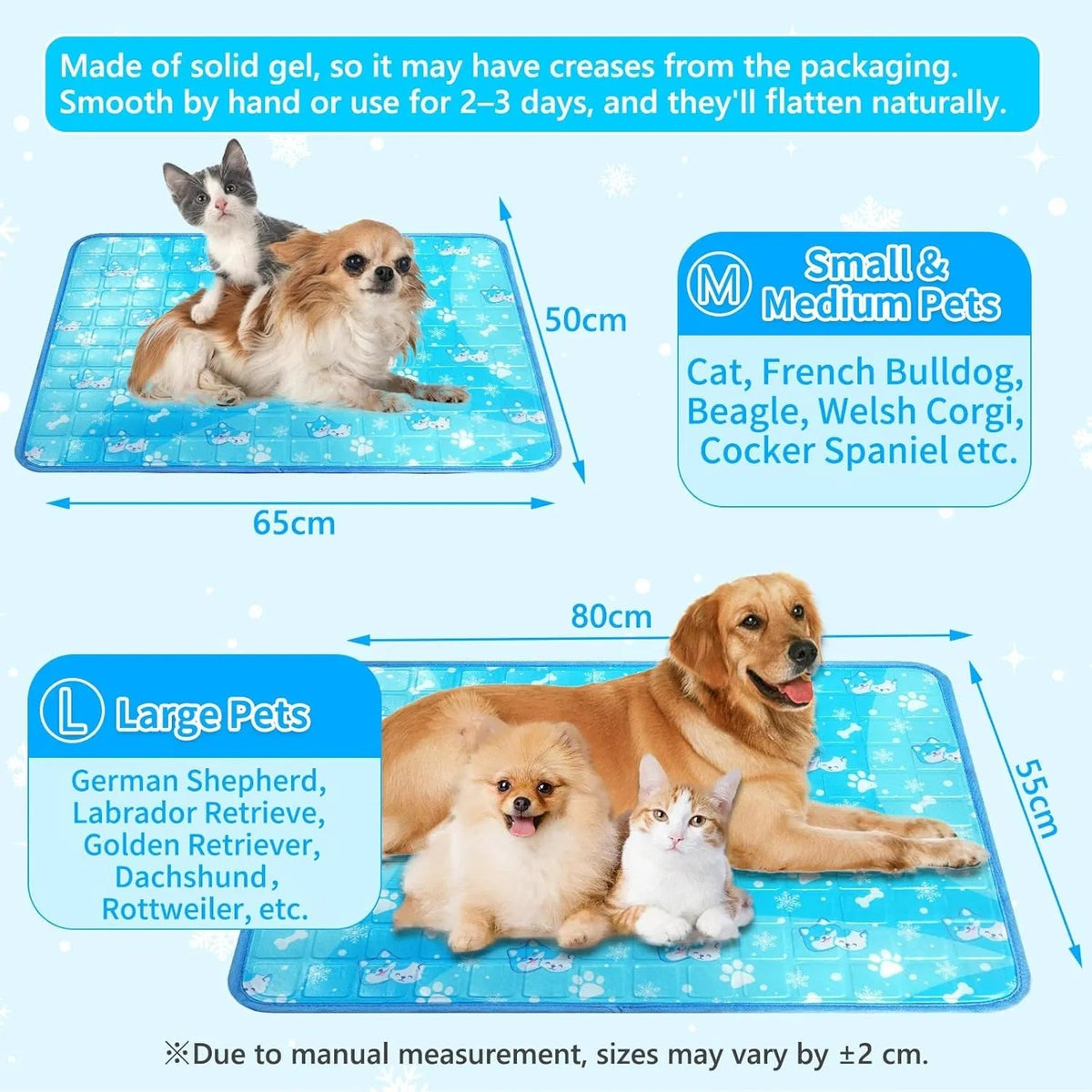 Dog Cooling Mat, Pet Cooling Mat With Non-Toxic Solid Gel, Self-Cooling Pad For Dogs, Waterproof, Durable Cooling Bed For Indoor, Outdoor, Summer