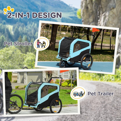 2-in-1 Dog Bike Trailer Pet Stroller Carrier For Large Dogs With Hitch, Quick-release Wheels, Foot Support, Pet Bicycle Cart Wagon Cargo For Travel, Blue
