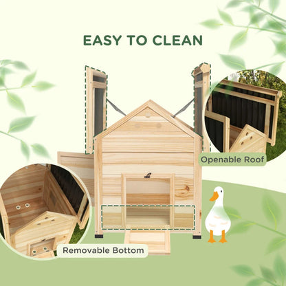 Duck Coop, Wooden Duck House With Openable Roof & Double Doors, Natural Wood