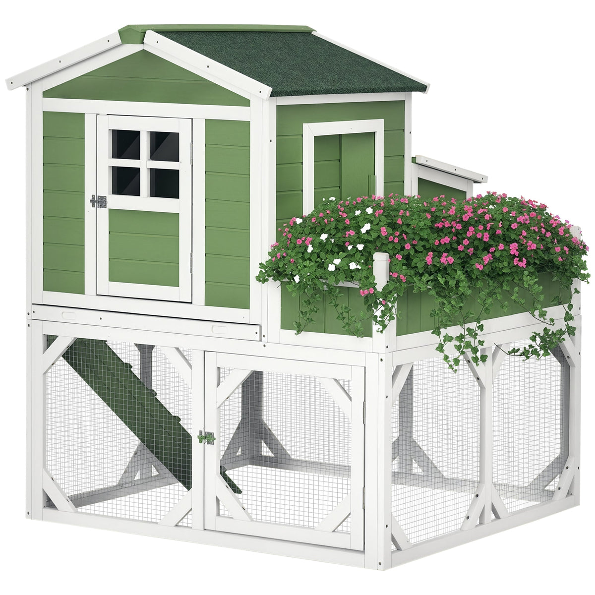 49" Small Chicken Coop Hen House with Garden Space, Chicken House Outdoor Run Cage with Weather Protection, 2-4 Birds, Green