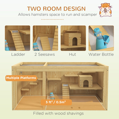 Extra Large Wooden Hamster Cage with Pull-out Tray, Seesaws, Ladder