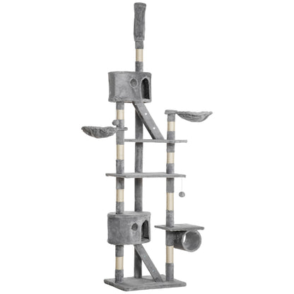 Floor to Ceiling Cat Tree, 94.5-102.5 inch Height Adjustable Cat Climbing Tower with Scratching Posts, Condos, Hammocks