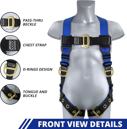 TRSMIMA Safety Harness Fall Protection - Men Construction Roofing Work | Full Body Safety Harness Adjustment Back D-Ring Grommet Legs ANSI