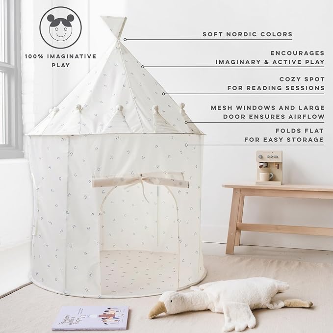 3 Sprouts Kids Play Tent - Sustainable Recycled Fabric – Fun Spacious Childs Playhouse for Indoor Games for Boys & Girls - Durable Fort Pop Up House for Toddlers & Children Age 3-10 - Blueberry Taupe