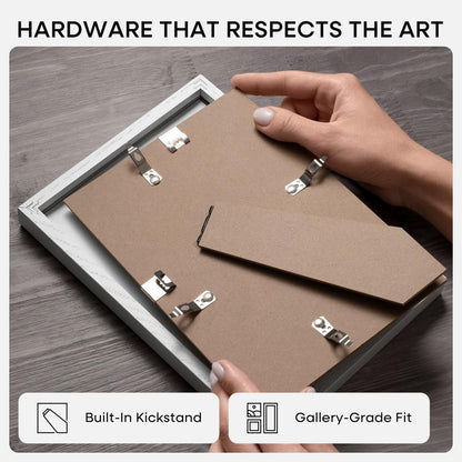 Homeforia A4 Picture Frame White Wood, High-End Oak 8.3 x 11.7 White Poster Frames Matted to 5.8 by 8.3 Photo, 8.3x11.7 Size Wooden Frame with Mat for 5.8x8.3 Print, Tempered Glass, Wall Kit, Set of 1