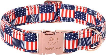 4th of July Dog Collar - US Flag Patriotic Dog Collars for Small Dogs, Adjustable Independence Day Stars & Stripes American Flag Collar S