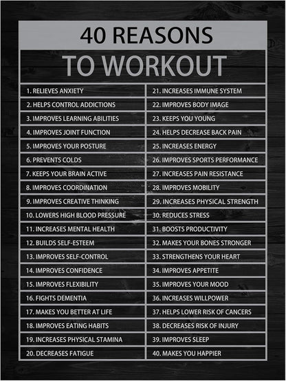 Inspirational Canvas Wall Art 40 Reasons to Workout Painting Inspirational Poster Motivational Quotes Proverbs Picture Print Artwork Office Home Gym Wall Decor Framed Ready to Hang[30" W X 40" H]