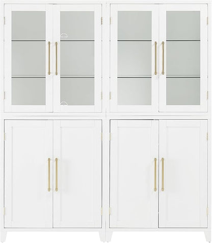 Crosley Furniture Roarke 2-Piece Glass Door China Hutch Kitchen Pantry Storage Cabinet Set, Dining Room, White