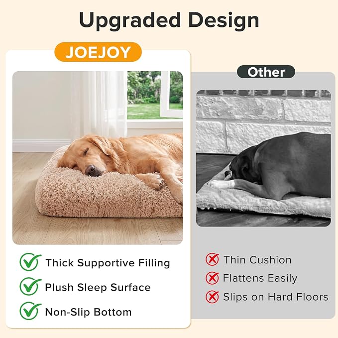 JOEJOY Large Dog Bed Crate Pad, Deluxe Plush Washable Dog Beds Fulffy Soft Kennel Pad Anti-Slip Pet Sleeping Mat for Extra Large Medium Small Dogs, 47" x 29", Beige