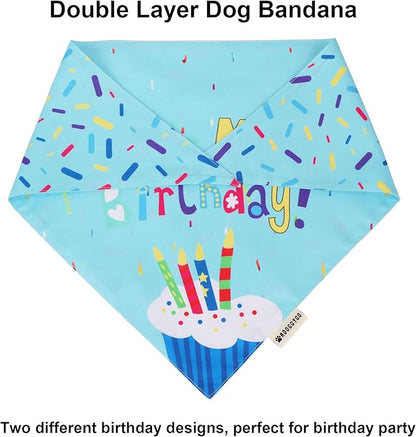 ADOGGYGO Dog Birthday Bandana Scarf and Blue Boy Pet Birthday Party Hat with Cute Bow Tie for Medium Large Dog Pet (Large)
