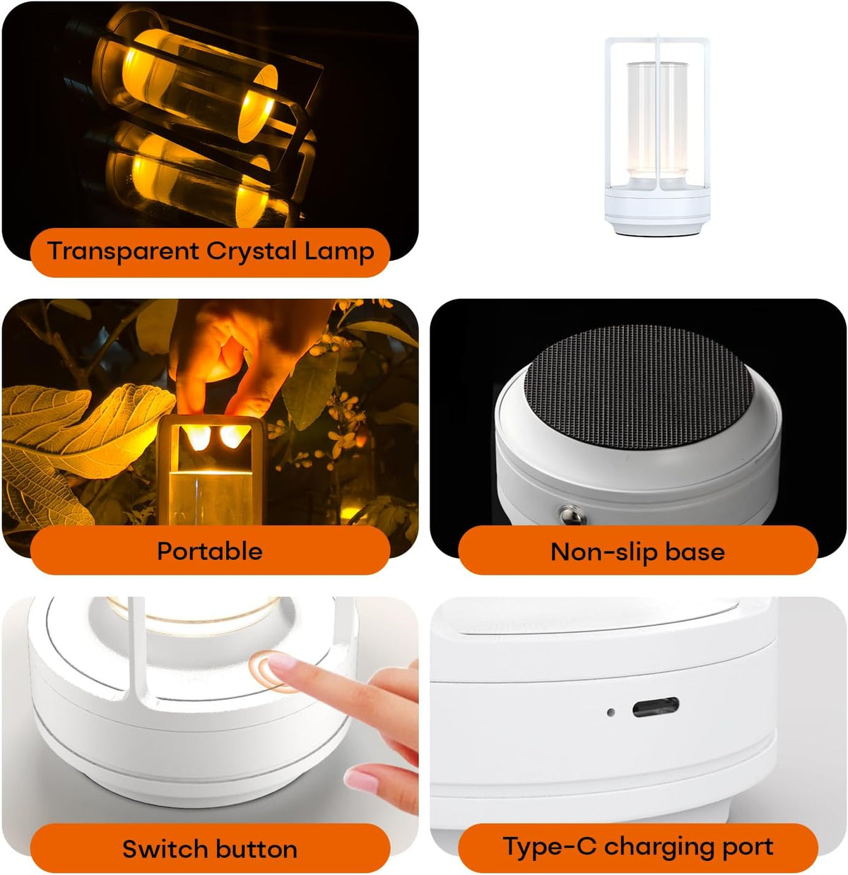 Portable Metal Table Lamp for Indoor/Outdoor ,Rechargeable Cordless LED Lamp, 3-Colour Infinitely Dimming Battery Powered Small Desk Lamp, Restaurant/Bedroom/Bar/Coffee/Camping Light (White Set of 2)