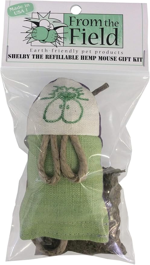 From The Field | Shelby The Hemp Mouse Cat Toy | Natural Hemp Fabric | Filled with Organic Catnip, Biodegradable, Eco-Friendly, Durable, USA-Made, Safe Non-Toxic (Gift Kit Shelby)