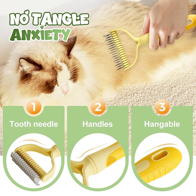 Double-Sided Pet Grooming Brush for Dogs and Cats, 2026 New Dog Deshedding Brush, Dematting Comb Removes Tangles Knots and Loose Fur, Ergonomic Pet Grooming Tool (White)