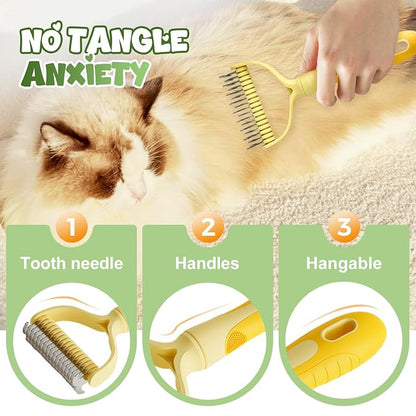 Double-Sided Pet Grooming Brush for Dogs and Cats, 2026 New Dog Deshedding Brush, Dematting Comb Removes Tangles Knots and Loose Fur, Ergonomic Pet Grooming Tool (Blue)