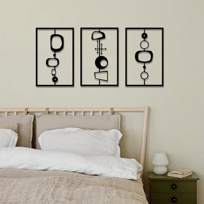3 Pcs Metal Abstract Wall Decor, Minimalist Lines Wall Hanging Art Painting, Modern Geometric Black Wall Sculpture Suitable for Home Office, Hotel Living Room, Bedroom and other Home Decoration