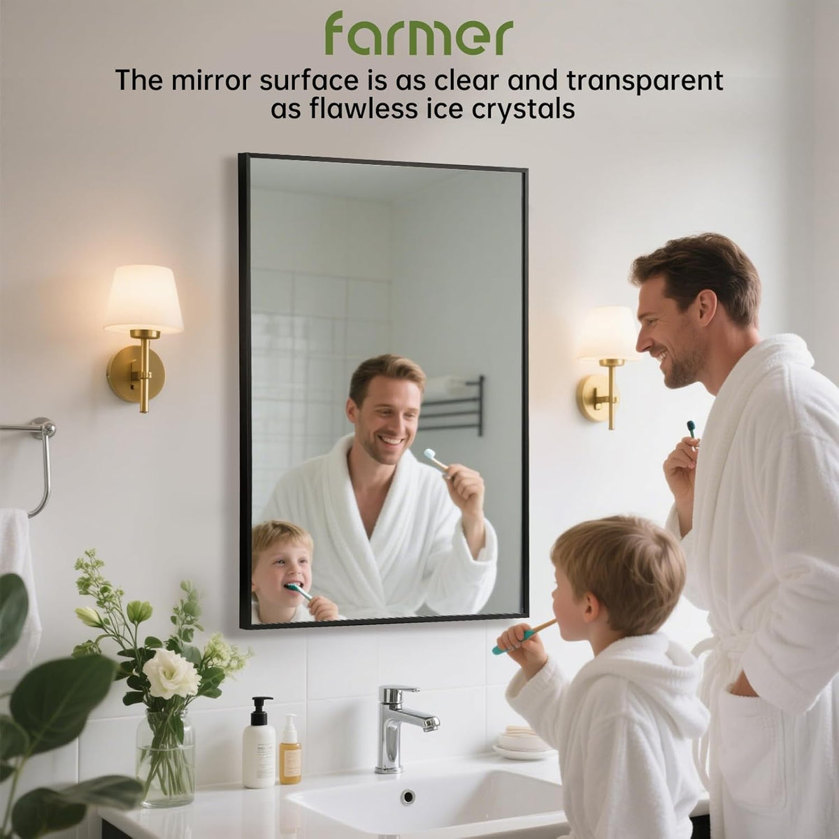 FARMER 24x36 Inch Black Bathroom Mirror, Rectangle Wall Mounted Mirror, Vanity Mirror, Brushed Square Mirror, Framed Bathroom Mirror for Bedrooms, Entryways, Living Rooms, Horizontal/Vertical