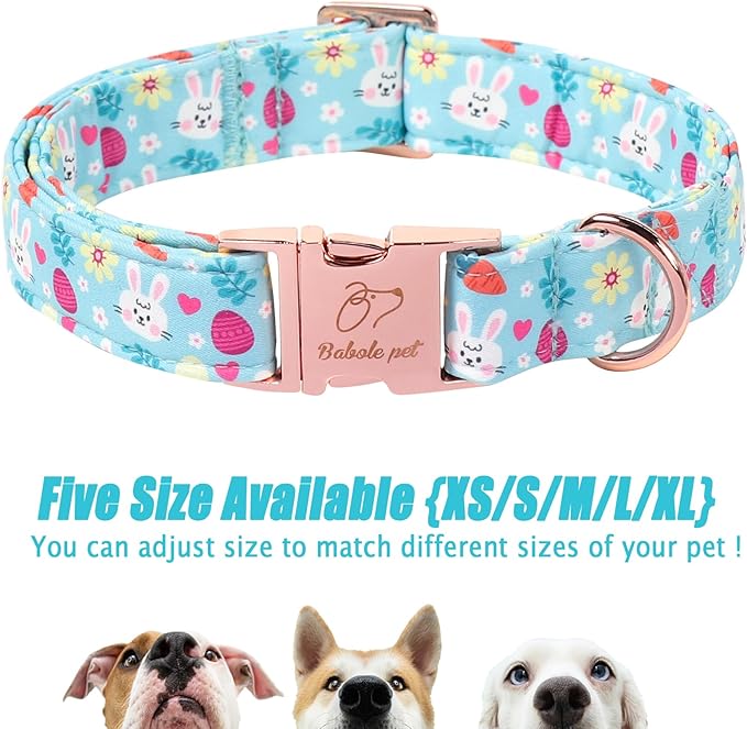 Easter Dog Collar, Cute Blue Bunny Easter Collar for Boy Girl Dogs, Adjustable Heavy Duty Spring Holiday Dog Collars for Small Medium Large Dogs with Metal Buckle XS