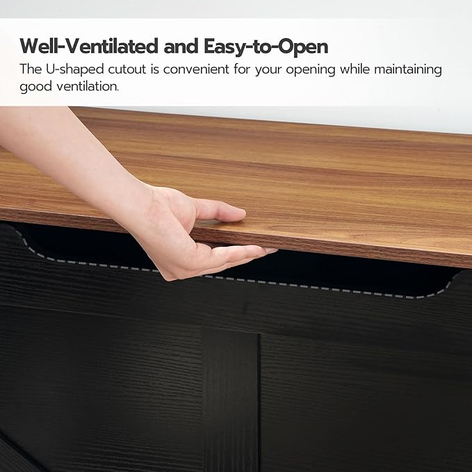 HOOBRO Storage Bench, 39.4" Retro Wooden Storage Chest with U-Shaped Cut-Out Pull, Safety Hinge, Supports 220 lb and Easy Assembly for Toy Box Organizer (Black and Walnut) BH771CW01