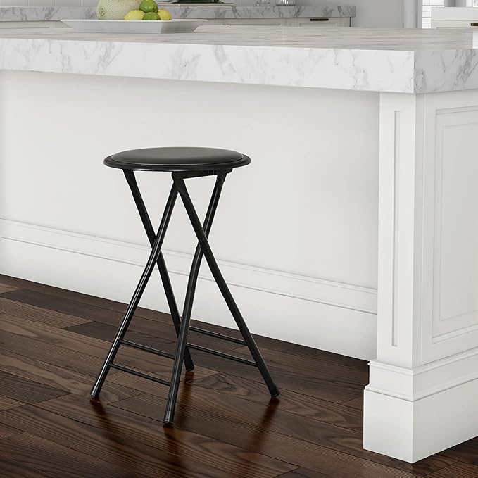 Folding Stool - Backless 24-Inch Stool with 225lb Capacity for Kitchen or Rec Room - Portable Indoor Counter Bar Stools by Lavish Home (Black)