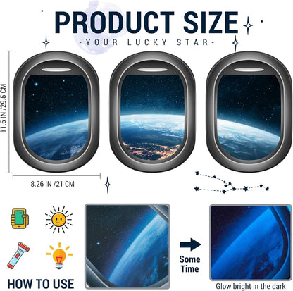 Quanhaigou Glow in The Dark 3D Space Wall Decals, Set of 3 Galaxy Window Stickers for Wall,Planet Themed Room Decor for Kids Boys