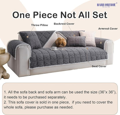 HANDONTIME Fuzzy Dog Couch Cover Washable, Pet-Friendly Sofa Covers Non-Slip Geometric Jacquard Pet Protector Furniture Cover for 3 Cushion Sofa Cozy Fuzzy Dog Mat for Couch (Grey, 35.4" x 94.5")