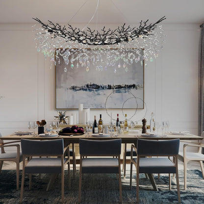 Modern Black Rectangle Crystal Tree Branch Chandelier, 55" 16-Light K9 Crystal Chandeliers for Dining Room, Rectangular Dining Room Chandelier Over Table,for High Ceiling,Kitchen