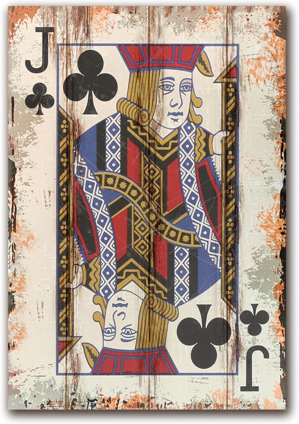 TREEPERI Poker Canvas Wall Art Print Jack of Clubs Game Room Wall Art Print Wall Decor Prints Poster With Framed Wooden Frame