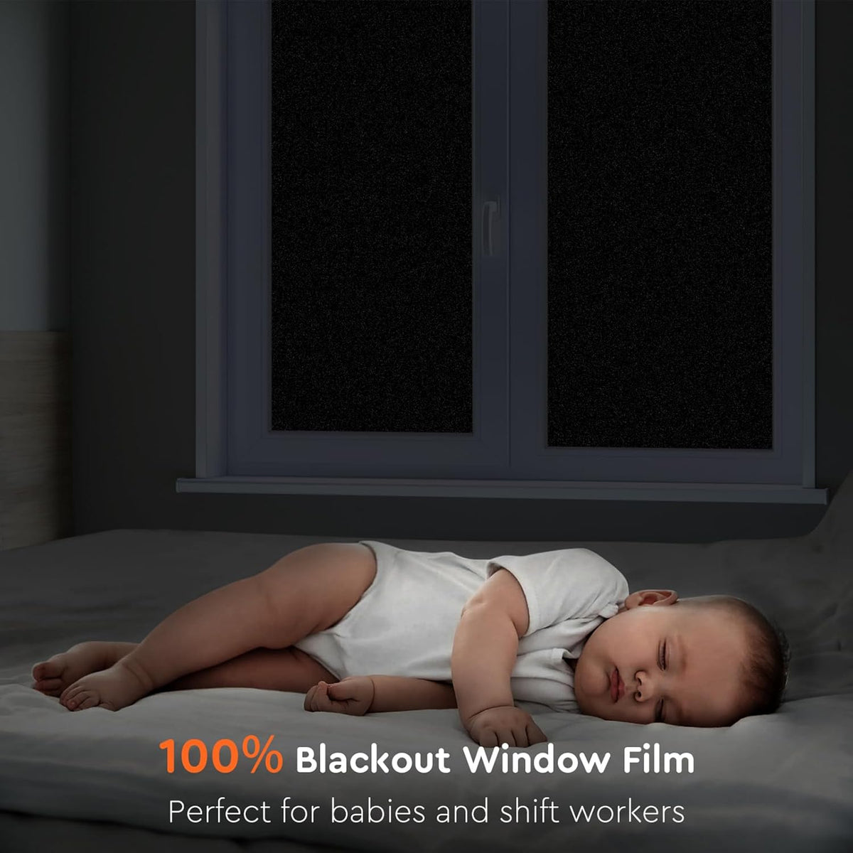 Kromapolis Blackout Window Privacy Film Total Light Blocking Room Darkening Window Covering, Removable Static Cling Frosted Glass Tint, Non-Adhesive, Black 17.5'' x 118.1''