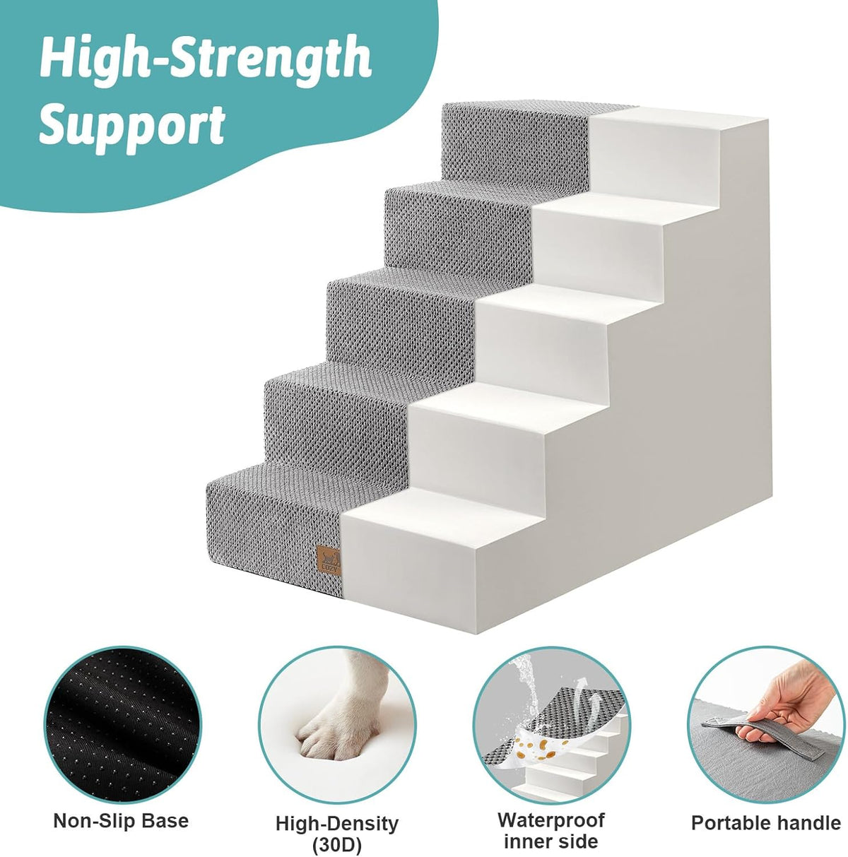 Dog Stairs for Small Dogs, 5 Tier Wider Pet Stairs for High Beds, 23.6" H Non-Slip Dog Steps for Old Cats, Puppies, Small Medium Dogs, 29.5x19.7x23.6 inch, Grey