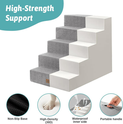 Dog Stairs for Small Dogs, 5 Tier Wider Pet Stairs for High Beds, 23.6" H Non-Slip Dog Steps for Old Cats, Puppies, Small Medium Dogs, 29.5x19.7x23.6 inch, Grey