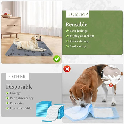 Homimp Washable Pee Pads for Dogs,4 Pack Reusable Puppy Pads,Absorbent and Leakproof Dog Pee Pads,Non Slip Puppy Training Pads,Pet Mat for Floor,Crate,Couch,Whelping,Grey 24"x36"