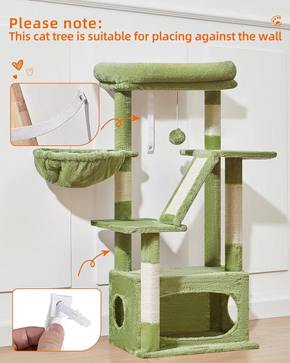 Taoqimiao Cat Tree,38.5-Inch Cat Tower for Indoor Cats,Suitable for Kittens with Luxurious cat condo with Adjustable Baskets and Luxurious Perch MS029SGR Green