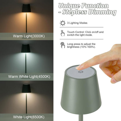 HASUN 2 Pack Cordless Table Lamp, Portable LED Desk Lamp, 5200mAh Battery Operated Lights, 3 Color Stepless Dimming Up, Night Light for Bedroom/Date/Bars/Cafe/Camping (Green 2Pack)