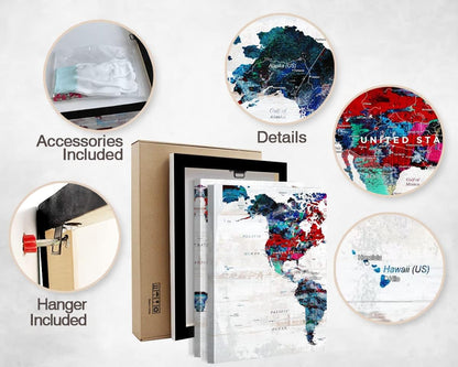 World Map Wall Art Living Room Wall Decor Office Pictures for Wall Decorations Large Abstract Art 60" W x 28" H Framed Paintings for Dining Room