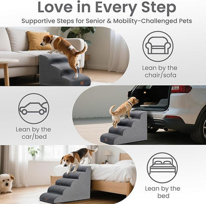 GoGoBunny Ramp Dog Stairs for Couch Sofa and Chair 11.8" H, 2-Step Pet Steps for Small Dogs and Cats, Non-Slip Waterproof Fabric Cover, Stable and Balanced Indoor Step, Pets Friendly, Grey