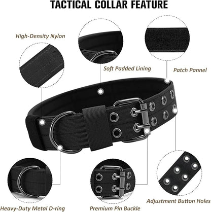 Tactical Dog Collar Military Adjustable Dog Collars Soft Nylon Training Collar with Patch Heavy Duty Metal Buckle Collars for Medium Large Dogs (Pink, M)