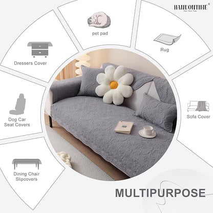 HANDONTIME Soft Cotton Sofa Cover Pet Friendly, Embroidery Elegant Pet Couch Cover, Jacquard Dog Couch Protector Washable for Sectional, Anti-Slip Dog Furniture Protector (Dusty Purple, 35.4" x70.9")