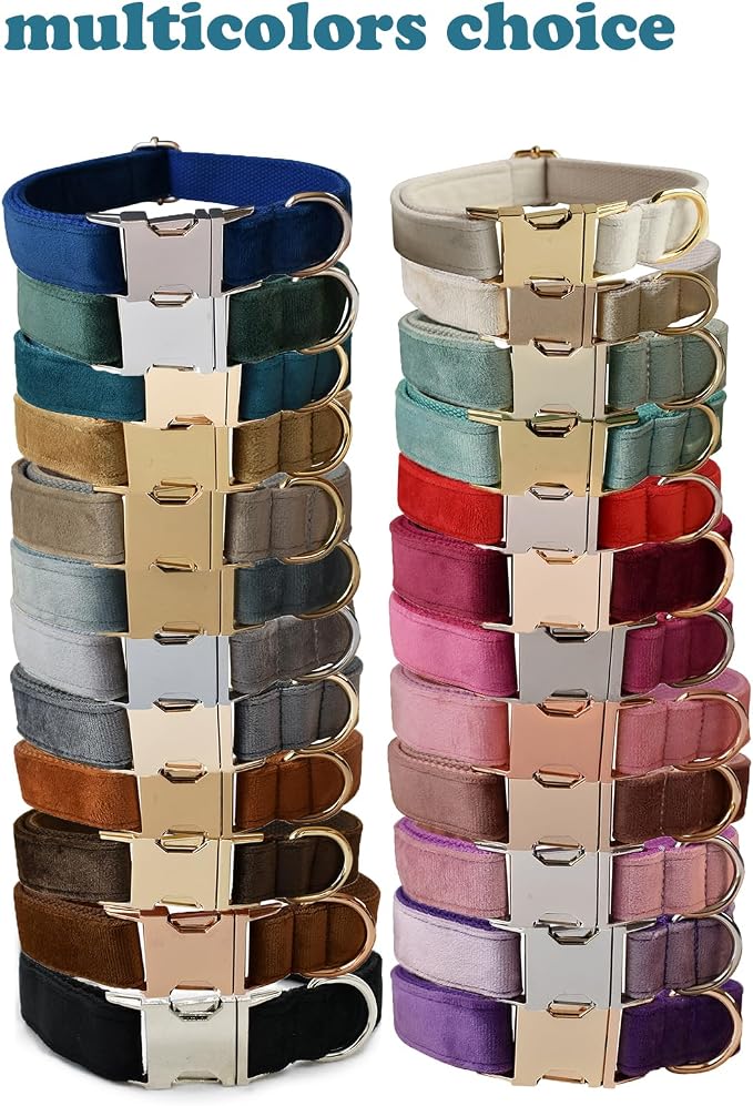 Love Dream Velvet Dog Collar and Leash Set, Soft & Comfy Adjustable Dog Leash and Collar with Heavy Duty Metal Buckle for Small Medium Large Dogs Training & Walking (Large, Coffee)