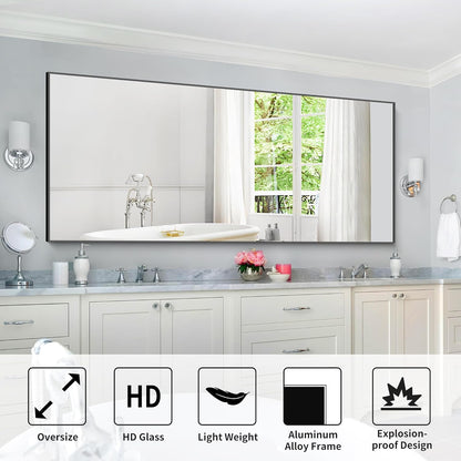 30x72inch Bathroom Mirror, Black Rectangle Mirror with Thin Frame, Large Rectangular Wall Mirror for Bathroom, Living Roomm, Hair Salon, Big Farmehouse Mirror Hang Horizontal/Vertical