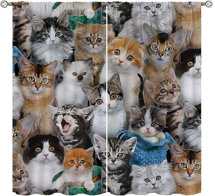 Cat Blackout Curtains Home Decor,Cute White Cat Black Kitten Funny Kitty Rod Pocket Thermal Insulated Drapes Darkening Window Curtain for Girls Boy Bedroom Living Room 84 x 84 Inch
