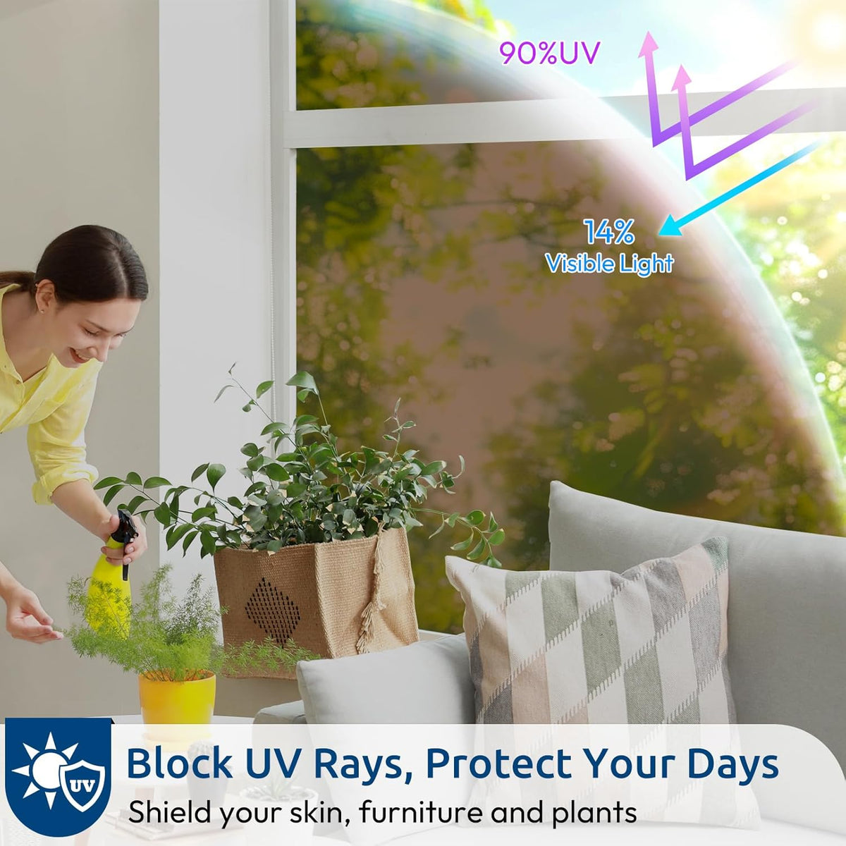 rabbitgoo Window Privacy Film One Way Window Tint for Home, Removable Reflective Heat Sun Blocking Anti UV Glass Door Covering, Mirror Tinting Film House Office, 35.4 in X 6.5 Feet, Brown Silver
