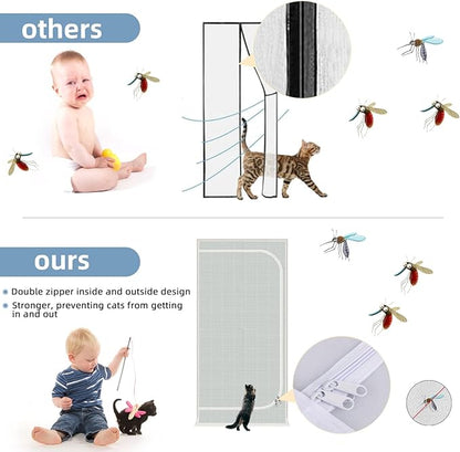 Reinforced Cat Screen Door,Zipper Screen Door Fits Door Opening Size 38''x 82'',Cat Resistant Mesh Screen Door for Keeping Cats in and Out for Living Room,Bedroom,Kitchen.