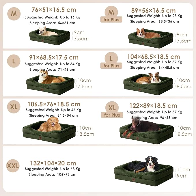 EHEYCIGA Orthopedic XL Dog Bed for Large Sized Dog, 42x30 Inch Extra Large Memory Foam Dog Couch Bed with Sides, Waterproof Liner & Washable Removable Cover, Dark Green