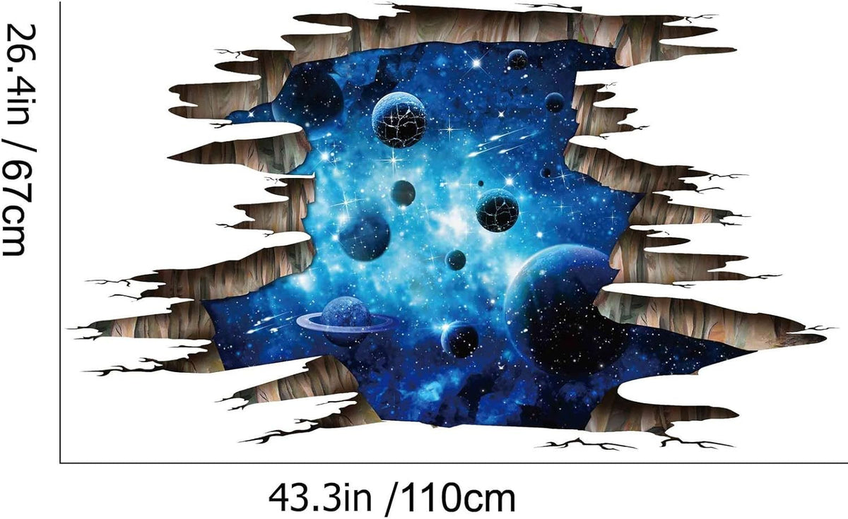 3D Space Floor Sticker,Blue Galaxy Wall Decal-Removable Mural for Kids Bedroom Living Room Milky Way Decorations